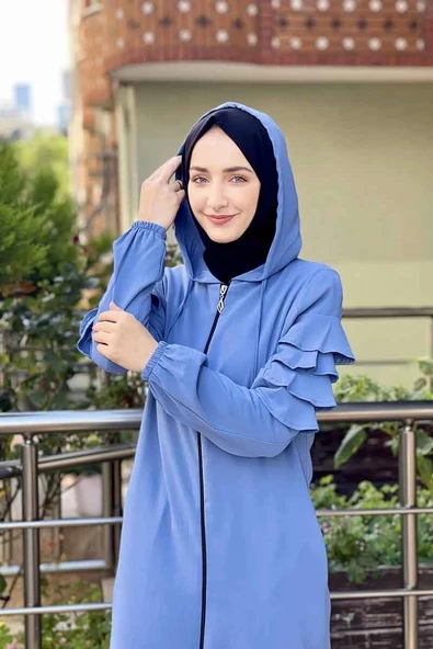 Kapişonlu Kap İndigo - Resim 2