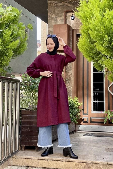 Düğmeli Kaşe Kap Bordo ürün görseli 1