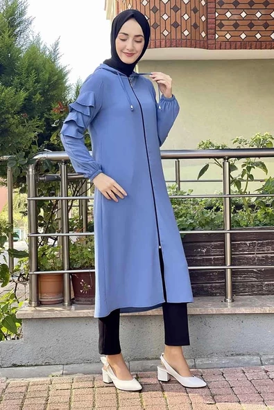 Kapişonlu Kap İndigo ürün görseli 1
