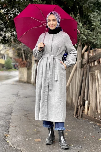 Düğmeli Kaşe Kap Gri ürün görseli 1