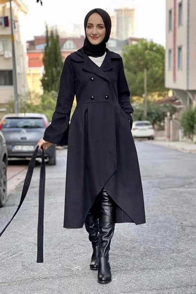 Kaşe Kaban Siyah - Resim 3