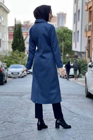 Kaşe Kaban İndigo - Resim 5