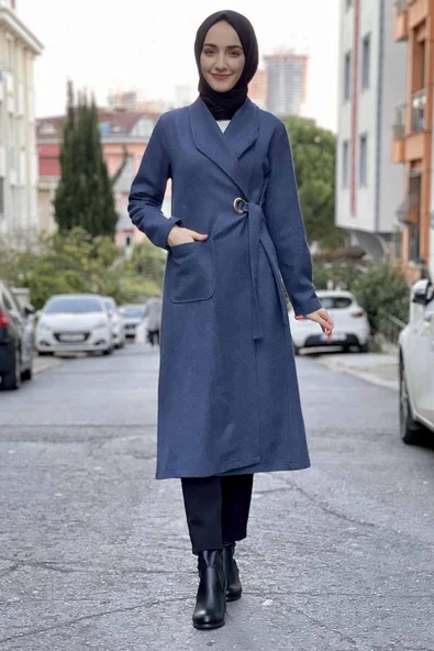 Kaşe Kaban İndigo - Resim 2