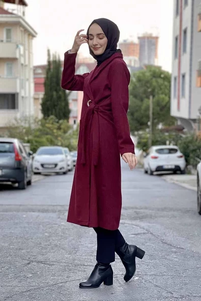 Kaşe Kaban Bordo - Resim 4