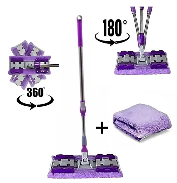 KALİTE ( 1 Adet Yedek Bez Hediyeli ) Yer Mopu Fayans Duvar Yüzey Temizlik Mikrofiber Mandallı Mop ürün görseli 1