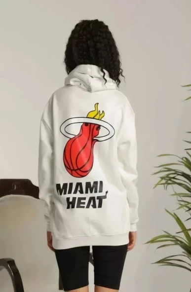 Unisex Kapşonlu Baskılı Sweetshirt - Beyaz ürün görseli 1