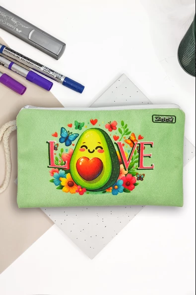 Avokado Love Desenli Kalem Kutusu Yıkanabilir Bez Kalemlik ürün görseli 1