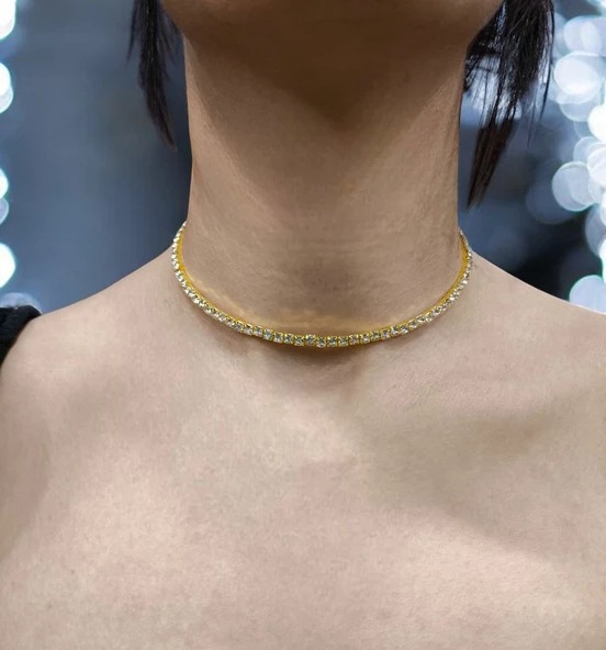 Su Yolu Gold Renk Çelik Tasma Choker, Kararmaz Çelik Takı, Kadın Sevgiliye Gerdanlık Hediye ürün görseli 1
