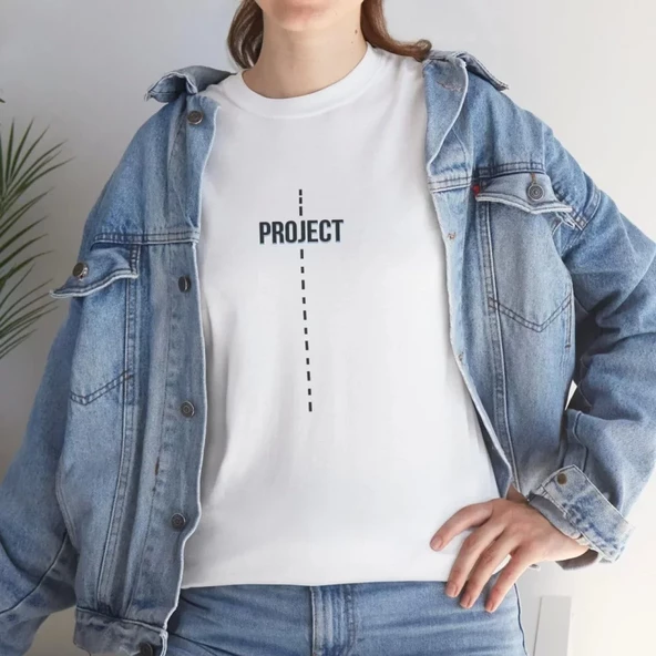 Unisex Bisiklet Yaka Baskılı T-Shirt - Beyaz ürün görseli 1