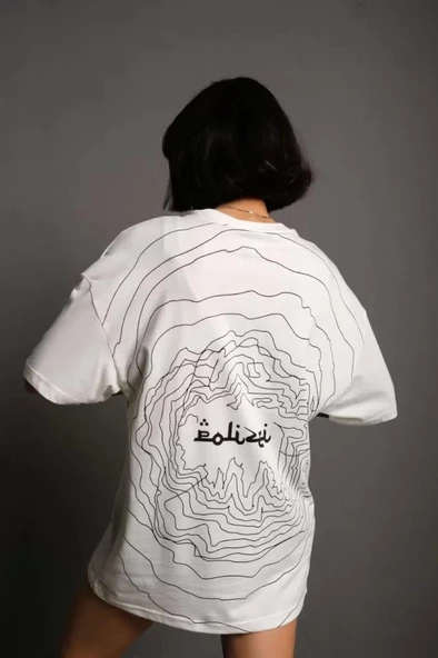 Bisiklet Yakalı Sırt Baskılı Oversize T-Shirt - Beyaz ürün görseli 1