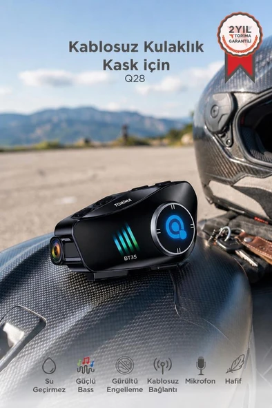 Bluetooth Motosiklet Kask Kulaklığı Intercom 32GB SD Kartlı Helmet Q28 Siyah ürün görseli 1