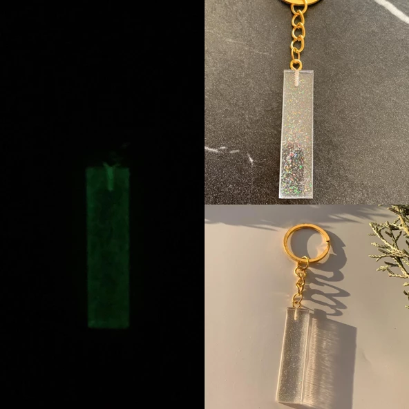 I Harfi Fosforlu Neon Yeşil Renk Parlak Simli Gold Aksesuarlı Anahtarlık El Yapımı Epoksi Hediyelik ürün görseli 1
