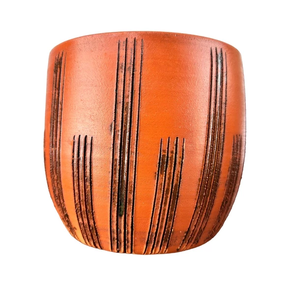 Bitki Tasarımı Siyah Çizgi Desenli Toprak Saksı Saksılık Salon Çiçeklik - 19 CM ürün görseli 1