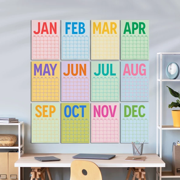 Sürekli Takvim, 12 Aylık Tarihsiz Takvim, Aylık Planlayıcı Takvim, A4, 33 x 48 cm, Undated Monthly Wall Planner, Wall Ca ürün görseli 1