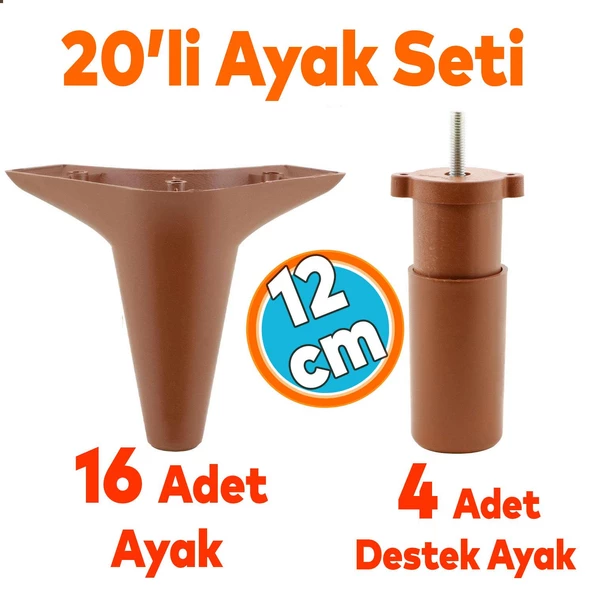 Mobilya Kanepe Koltuk TV Ünitesi Yükseltici Destek Ayağı Ayakları 12 cm Kahve 20'li Set ürün görseli 1