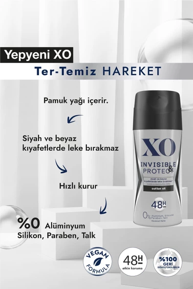 XO Invisible Protect Erkek Sprey Deodorant 150 ml - Resim 3