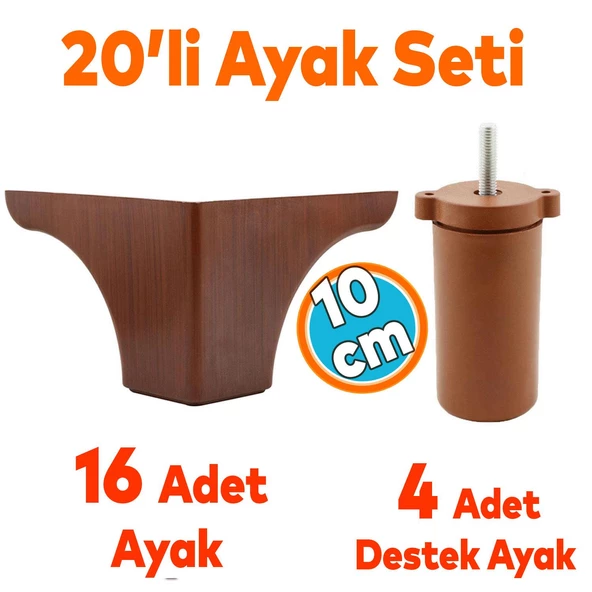 Mobilya Koltuk Kanepe Tv Ünitesi Yükseltme Destek Ayağı 10 cm Kahve Ayakları 20'li Set ürün görseli 1