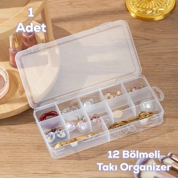 Porsima Org-600 Çok Amaçlı Bölmeli Şeffaf Kutu Organizer Kapaklı Boncuk Takı Kutusu Takı Düzenleyici ürün görseli 1