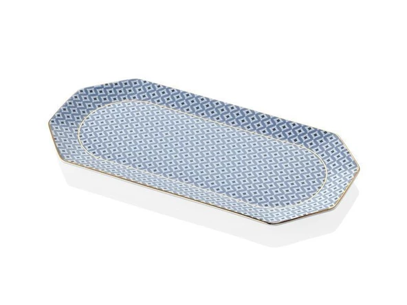 LAMEDORE TEA DELİGHT 25 CM KAYIK TABAK BLUE REGENCY DAMASK 1 ADET ürün görseli 1