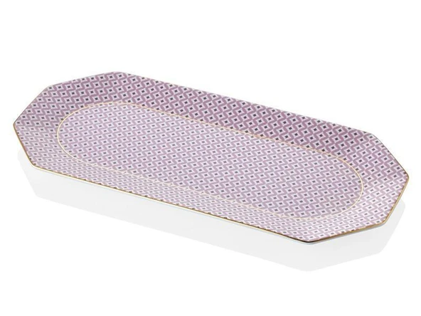 LAMEDORE TEA DELİGHT 33 CM KAYIK TABAK PİNK REGENCY DAMASK 1 ADET ürün görseli 1