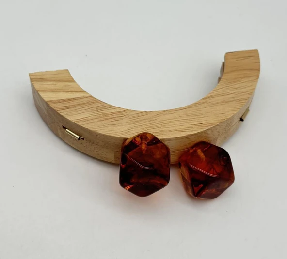 Angel Çanta Aksesuar 14 Cm  Oval Ahşap Burs Kehribar Renk Toplu ürün görseli 1
