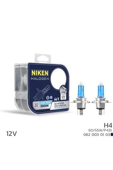 Niken 12V 55W H4 Halojen Beyaz Işık Ampul 5000K 1450 Lumen ürün görseli 1