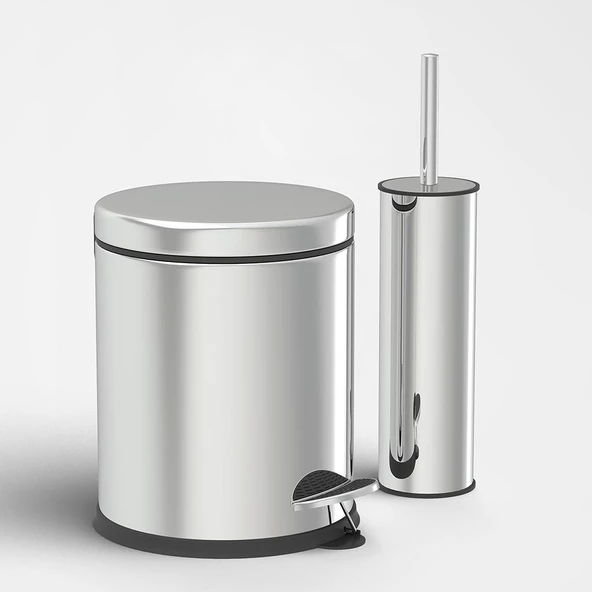 3 Litre Çöp Kovası ve Tuvalet Fırçası Krom İkili Set ürün görseli 1