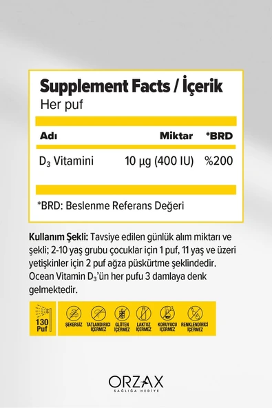 Ocean Vitamin D3 400 IU Sprey 20 ml - Resim 2