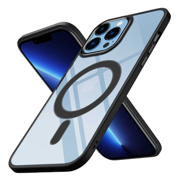 iPhone 13 Pro Max Kılıf Wireless Şarj Özellikli Krom Magsafe Silikon Kapak ürün görseli 1