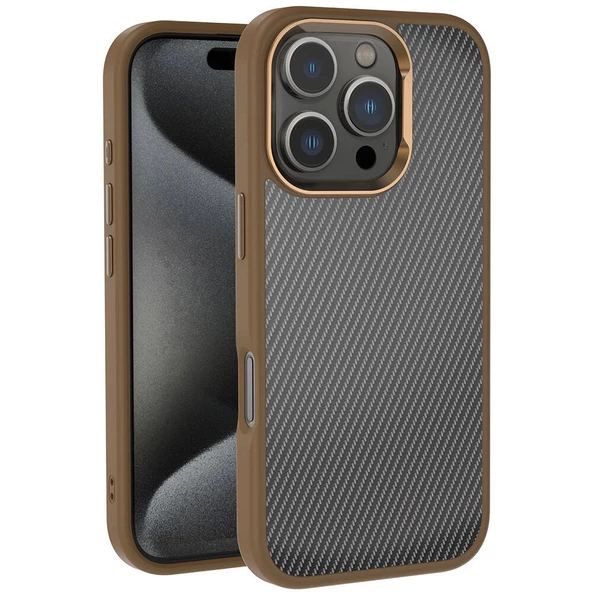 iPhone 16 Pro Kılıf Karbon Fiber Görünümlü Parlak Kamera Çerçeveli Venus Kapak ürün görseli 1