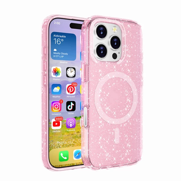 iPhone 16 Pro Kılıf Magsafe Şarj Özellikli Parlayan Simli Saydam Renkli Allstar Kapak ürün görseli 1