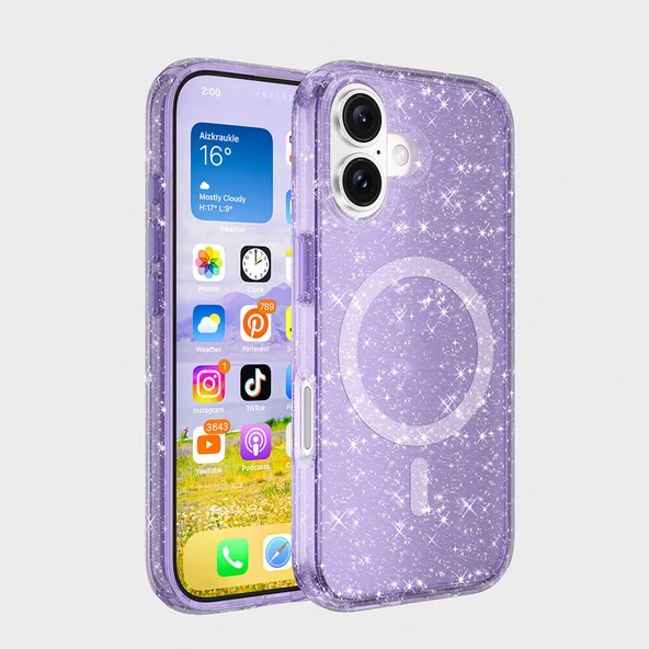 iPhone 16 Pro Max Kılıf Magsafe Şarj Özellikli Parlayan Simli Saydam Renkli Allstar Kapak ürün görseli 1