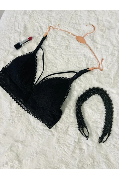 Siyah Bralet Sütyen Dantel İşlemeli - Resim 9