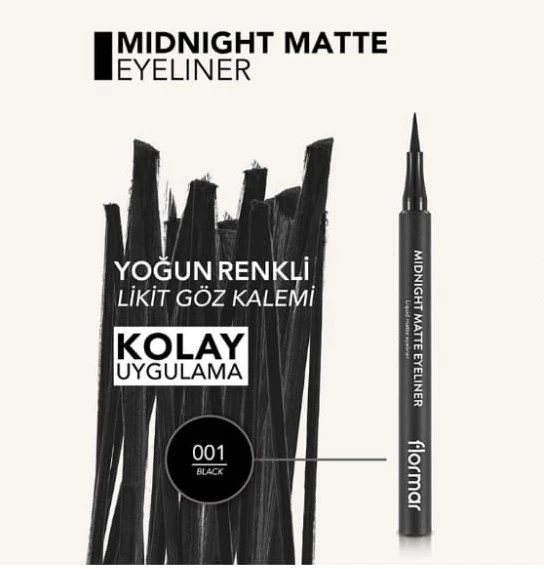 Flormar Midnight Matte Eyeliner Black 001 - Resim 5
