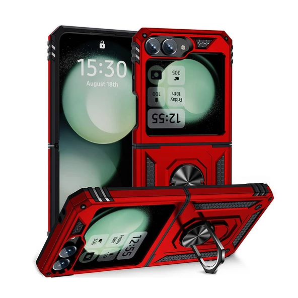 Samsung Galaxy Z Flip 6 Kılıf Vega Tank Sert Yüzüklü Standlı Zırh Koruma Kapak ürün görseli 1