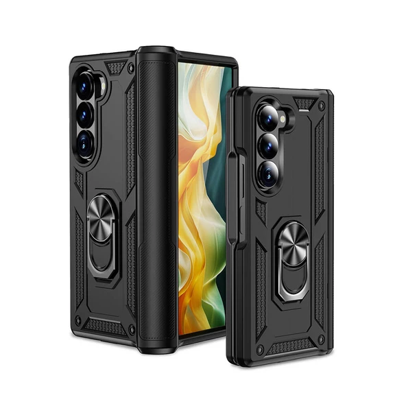 Samsung Galaxy Z Fold 6 Kılıf Vega Tank Sert Yüzüklü Standlı Zırh Koruma Kapak ürün görseli 1