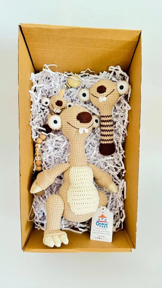 Buz Devri Sid Amigurumi Organik Oyuncak Yeni Doğan Hediye Seti - Resim 3