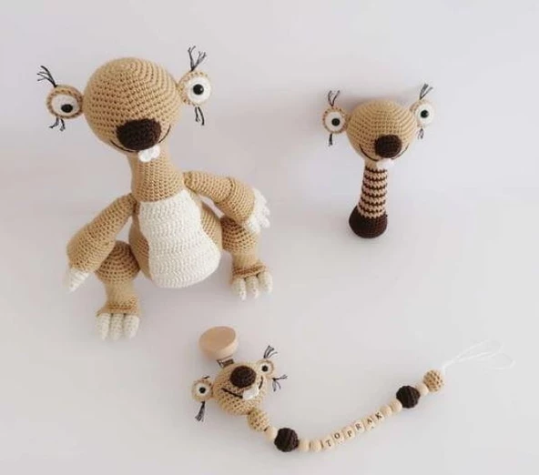 Buz Devri Sid Amigurumi Organik Oyuncak Yeni Doğan Hediye Seti - Resim 4