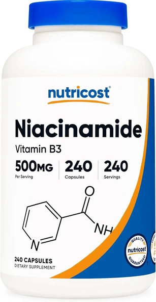 Nutricost Niacinamid (Vitamin B3) 500mg 240 Kapsül ürün görseli 1