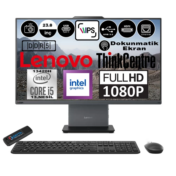Lenovo Thinkcentre Neo 24 50A Gen5 Intel Core I5 13420H 64GB Ddr5 2tb SSD Windows 11 Home Intel® UHD Graphics 23.8" Dokunmatık Fhd All In One Bilgisayar 12SC001LTRH14 + Zetta Flash Bellek ürün görseli 1