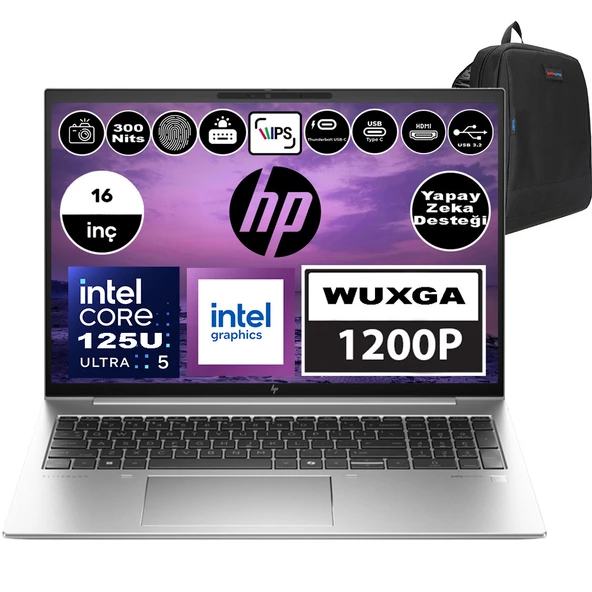 Hp Elitebook 860 G11 Intel Core Ultra 5 125U 32GB Ddr5 1tb SSD 16" IPS Wuxga Windows 11 Pro Taşınabilir Bilgisayar 8A4S8EA06 + Zetta Çanta ürün görseli 1