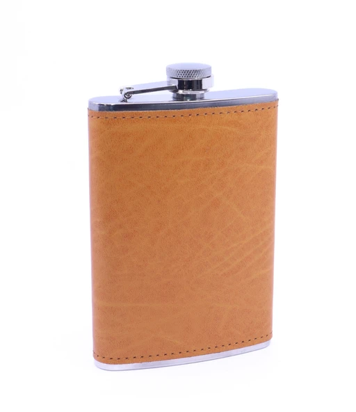 Turuncu Deri Kaplama Paslanmaz Çelik Cep Matarası - Hip Flask 9 OZ ürün görseli 1