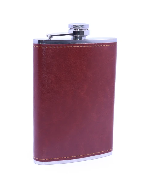 Kahverengi Deri Kaplama Paslanmaz Çelik Cep Matarası - Hip Flask 9 OZ ürün görseli 1