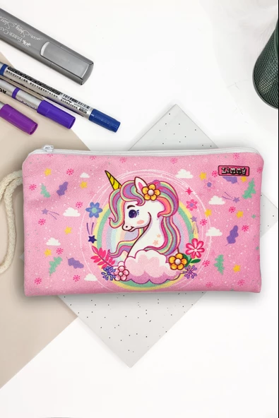 Unicorn Bahar Desenli Kalem Kutusu Yıkanabilir Bez Kalemlik ürün görseli 1