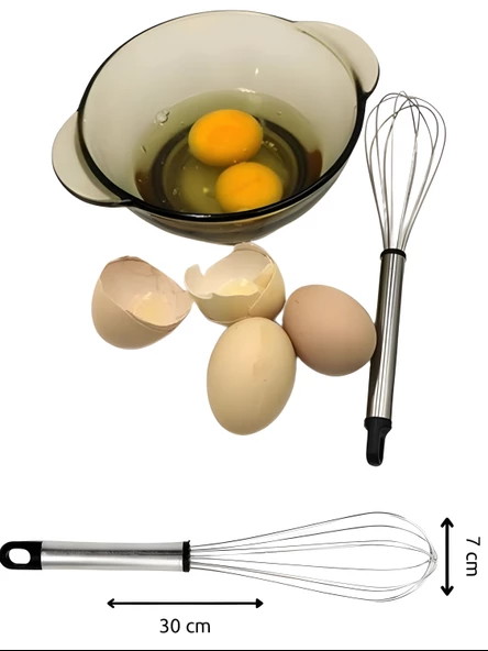 Paslanmaz Lüx Metal Saplı Çırpma Karıştırma Teli Çırpıcı 30 cm ürün görseli 1