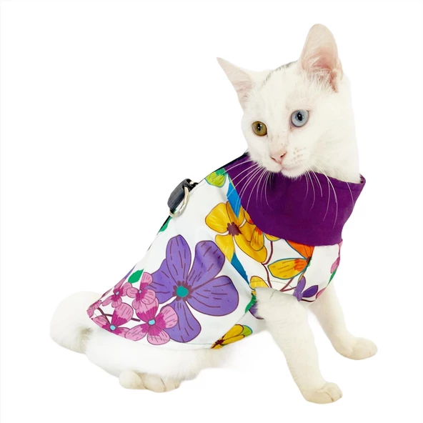 Flower Power Su itici Yağmurluk Kedi Yağmurluğu ürün görseli 1
