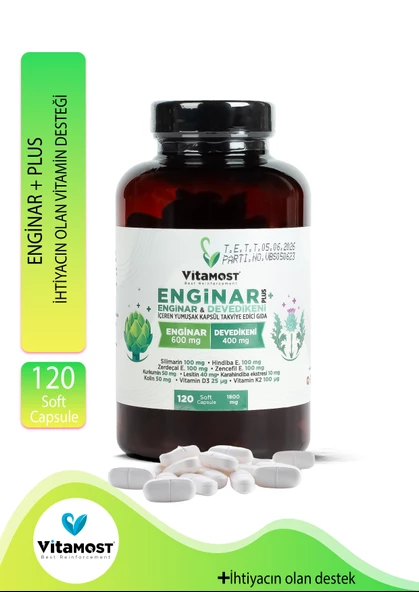 Enginar Plus 120 Softjelcapsule (DEVE DİKENİ HİNDİBA ZERDEÇAL ZENCEFİL) 1800 Mg ürün görseli 1
