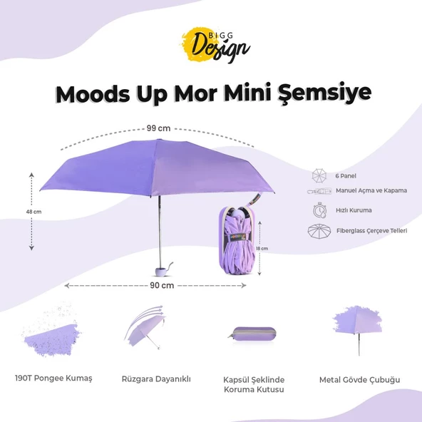 Biggdesign Moods Up Mor Mini Şemsiye - Resim 10