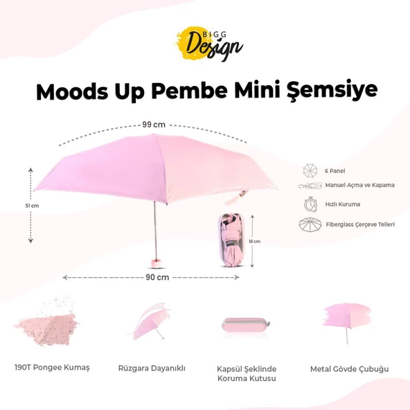 Biggdesign Moods Up Pembe Mini Şemsiye - Resim 10