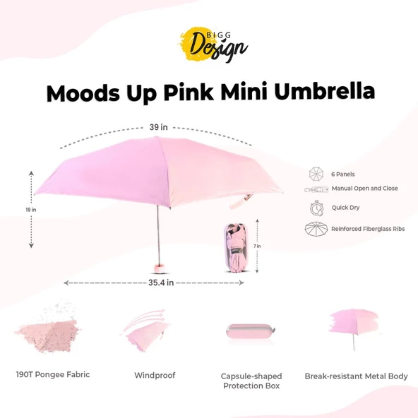 Biggdesign Moods Up Pembe Mini Şemsiye - Resim 9